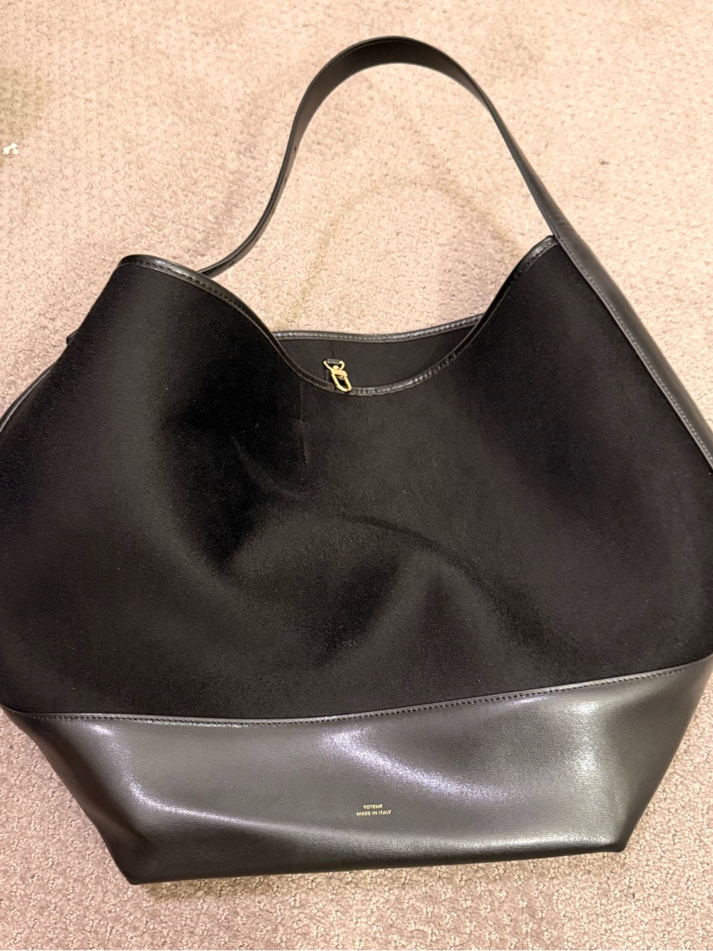 Toteme Black Suede and Leather Hobo Tote with Gold Accent